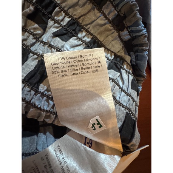 Ganni Smocked Top Puff Sleeve Checkered Blouse Alaskan Blue Button Up‎ Size S - Picture 5 of 6